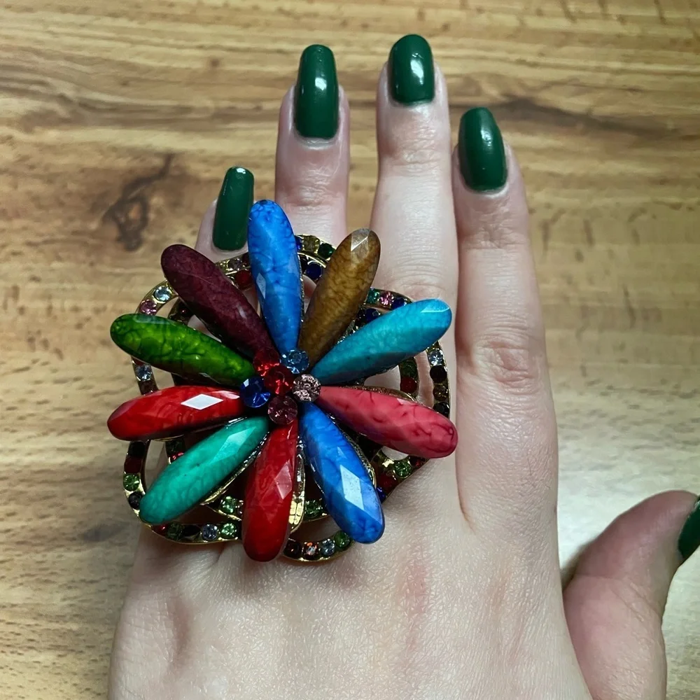 Huge Multicolored Flower Statement Ring
